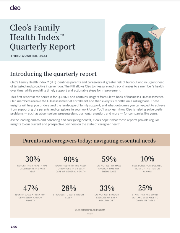 Cleo's family health index report on caregiver health | family benefits